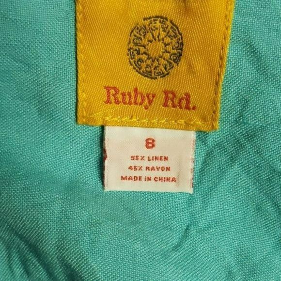 Ruby Rd Women's Blue Beaded Half Peplum Zip Up‎ Rayon Linen Jacket Size 8 - Picture 2 of 7